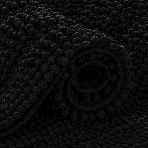 "subrtex Bathroom Rugs Chenille Bath Rug Striped Plush Bath Mat Soft Rugs for Bathroom Water Absorbent Shower Mat Quick Dry Machine Washable(Black,24""x60"")"