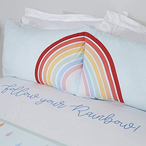 Rapport Home Rainbow & Raindrop Single Duvet Set (135 x 200 cm) – Ultra-Soft Pastel Blue Polycotton Bedding Vibrant Multicolored Print Easy-Care Fabric With Popper Closure