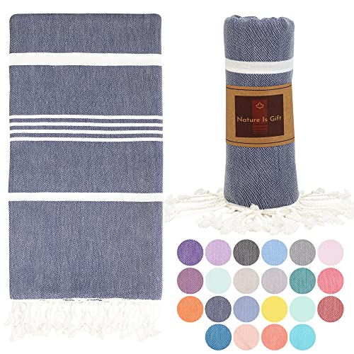 Beach Towel 100% Cotton Turkish Beach Towel Adult 38x70 Inch Pre-washed Absorbent Extra Large-Sand Free Quick Dry BathTowels-Lightweight Blanket-Travel Cruise Camping Spa Gym Yoga Towel-Blue Depths