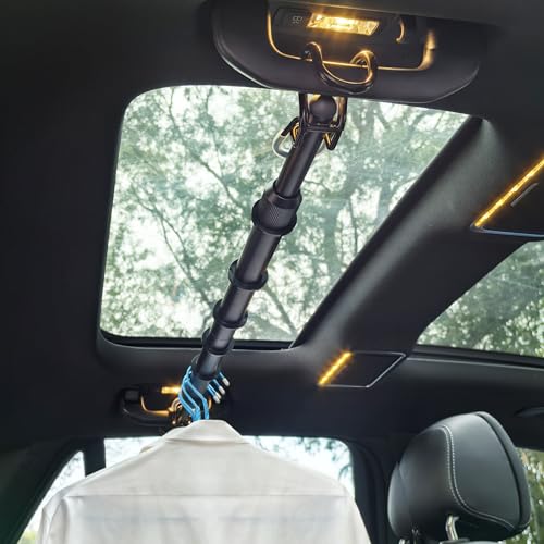Car Clothes Hanger Bar Heavy-Duty Garment Rack 30-50 Inches Extendable Hanging Rack for Small or Medium Vehicles Travel Black Metal Hanging Rod for Car Clothing Organizers & Storage(Hold up to 60lbs)