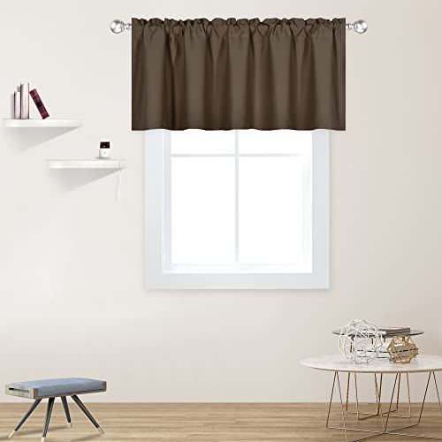 DECOVSUN Coffee Brown Valance for Windows 52x18 Inch Solid Thermal Insulated Blackout Kitchen Short Curtain Toppers Valance Rod Pocket for Bathroom Living Room 1 Panel
