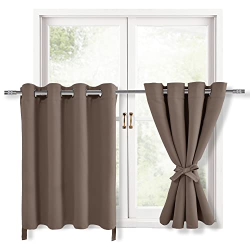 Hiasan RV Blackout Curtains for Bedroom, 52 x 36 Inches Long - Thermal Insulated & Light Blocking Window Curtains for Living Room, 2 Drape Panels Sewn with Tiebacks, Cappuccino