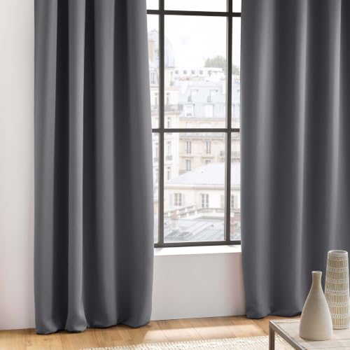 Douceur D'Interieur 100 Percent Polyester Curtain Rings 140X240 Occult Ardoise, Dark Grey