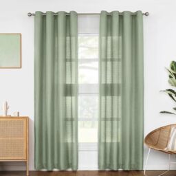 Melodieux Sage Green Semi Sheer Curtains 84 Inches Long for Living Room, Bedroom Linen Look Window Privacy Grommet Light Filtering Sheer Drapes, 52 by 84 Inch, 2 Panels