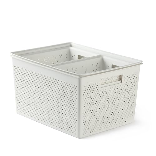TATAY Plastic Storage Baskets Bohol - Set of 4 Organiser Boxes - Optimal Ventilation - Stackable Modular System - Integrated Handles - BPA-Free Recycled Plastic - 30x39x21.5 cm, White