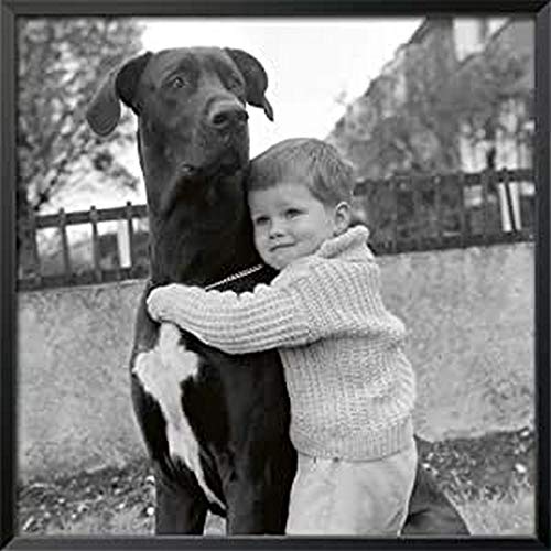 International Graphics - Framed art print - Anonym - ''A Child with dog''- 31 x 31 cm - Frame Color: Black - Series ATHOS