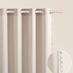 ROOM99 Lara Curtain with Silver Eyelets, 140 x 280 cm, Width x Height Sliding Curtains, Modern Curtain, Living Room, Bedroom, Light Beige, 1 Piece