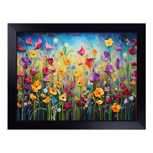 Lap Tray with Bean Bag Cushion, Wildflowers Abstract - Handmade in the UK, Raised Wooden Edge, Padded Cushion, Heat-Resistant Wipe-Clean Surface, for Meals, Laptops and Crafts