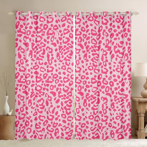 Feelyou Cute Leopard 30%-50% Room Darkening Blackout Curtain Cheetah Curtains for Bedroom Living Room Boys Girls Pink Animal Print Blackout Curtains (2 Panels, 38 x 45 Inch) Safari Window Treatments