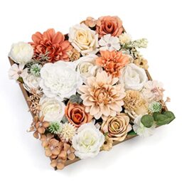 Serra Flora Artificial Flowers Combo Dahlia 34pcs Silk Mix Fake Flowers Roses for DIY Wedding Bouquets Combo Centerpieces Arrangements Party Bridal Baby Shower Home Decorations(White Pink)