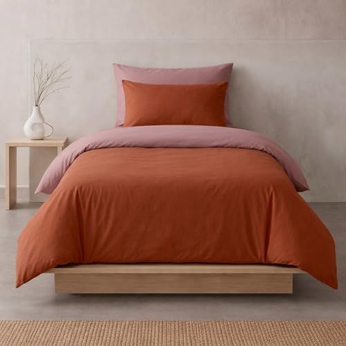 Sono a casa - Single Duvet Cover Set, 1 Double Fitted Sheet 150 x 200 cm and 1 Double Pillowcase 50 x 80 cm - 100% Soft and Durable Microfibre (Red, Single)
