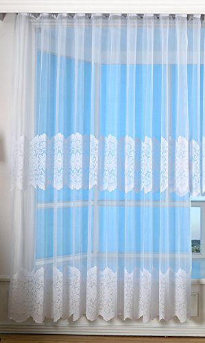 Gardinenbox Bogenstore Baroque Jacquard Curtain 245 x 300 cm Floral Pattern White Ruffle Tape Universal Tape Pleated Tape Store 13117