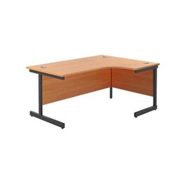 Office Hippo Heavy Duty Office Desk, Right Corner Desk, Strong & Reliable Workstation, Office Table With Integrated Cable Ports, PC Desk For Office or Home - Beech Top/Black Frame