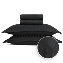 Pure Cotton 4-Piece Bed Linen Set for 2 People, 100% Cotton Satin, 200 Thread Count, 120 g/m², Oeko-Tex, Flat Sheet 230 x 290 cm, Fitted Sheet 180 x 200 x 30 cm, 2 Pillowcases 50 x 80 cm, Dobby Black