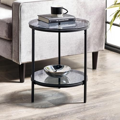 Julian Bowen Chicago End Table with Shelf, Smoked Glass - H55 x W45cm