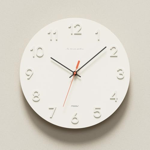"mooas 3D Numbers Modern Wall Clock, 12"" Battery Operated, Analog (Cream) - Silent Non-Ticking Sweep Movement, Decorative, Home Decor Living Room Kitchen Bedroom Office Living Room Hotel"