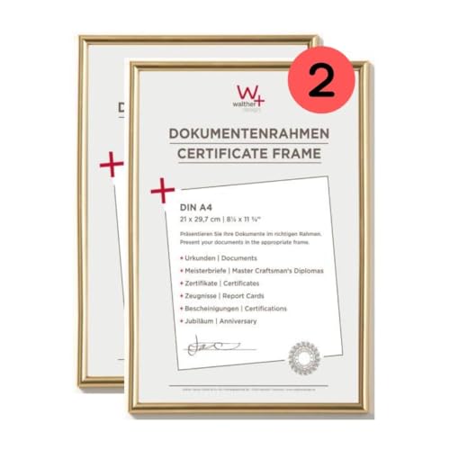 walther Design Picture Frame Gold 21 x 29,7 cm (DIN A4) Twin Pack, Galeria Plastic Frame KG130HD
