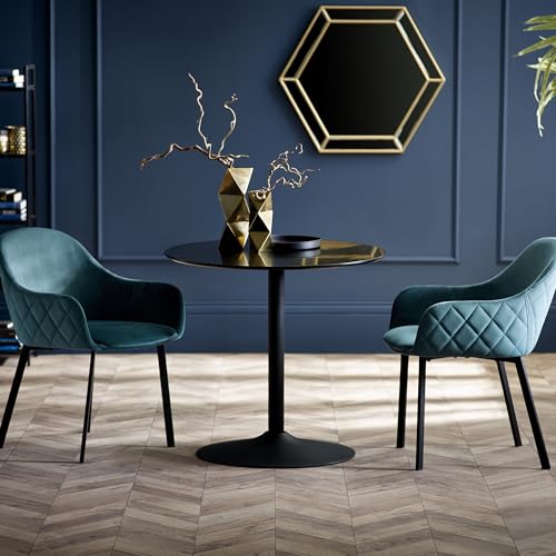 Julian Bowen Nero 80cm Round Table & 2 Lima Dining Chairs, Blue - H82xW80cm