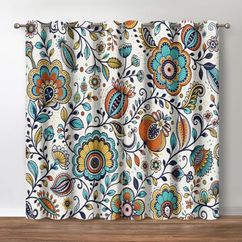 Jekeno Bohemian Abstract Floral Window Blackout Curtain - 52x63 Inch Grommet Bohemian Abstract Floral Blackout Curtain 2 Panel Set Boho Botanical Art For Home Bedroom Living Room