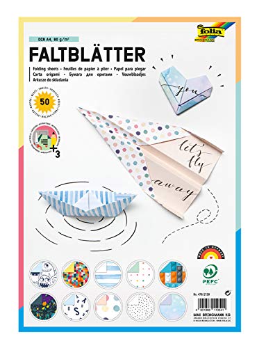folia Folding Printed Motif, DIN A4, 80 g/m??, 50 Sheets, in 10 Different Designs, Includes Instructions (English Language not , Colourful