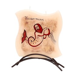 Dekohelden24 Zodiac Sign Aquarius - High-Quality Flat Candle with Metal Stand, 16 x 16 cm