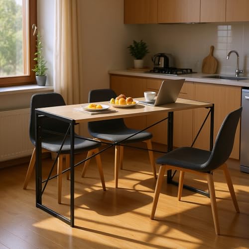FurnitureR Folding Dining Table, Rectangular Kitchen Folding Table, Ideal for Meals and Work in Small Spaces, MDF and Metal Frame, No Assembly Required, 100 x 50 x 75 cm, Oak