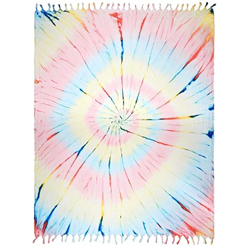 Cacala Turkish Throw Blanket Multipurpose Bed or Couch, Table Cover or Picnic Mat, Farmhouse, Yoga, Beach, Oversized Large Beach Throw XL Helezon Tie Dye 100% Pure Cotton 59 x 78 (Multi)