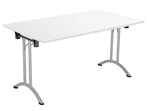 Office Hippo Folding Office Table, Sturdy & Stylish Computer Table Desk, Work Table For Home Office, Versatile Foldable Table For Meeting Room or Boardroom, 5 Year Guarantee - White / Silver