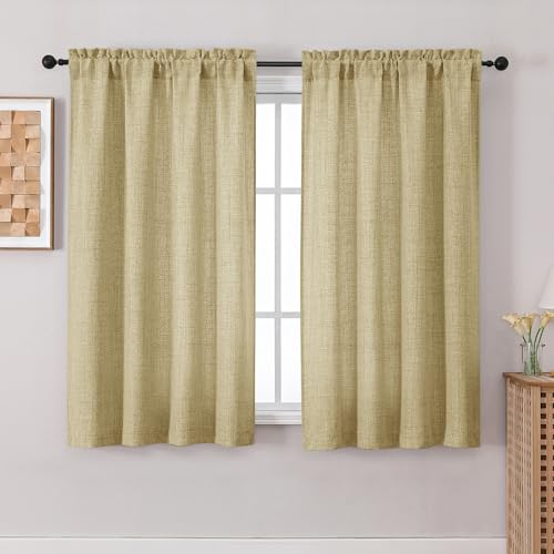 Chyhomenyc Curtains 54 Inch Length for Living Room - Light Filtering Faux Linen Textured Window Curtains, Soft Airy Rod Pocket Window Treatment Drapes for Bedroom, 42Wx54L, 2PCS, Camel