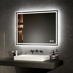 EMKE Bathroom Mirror with LED Lights 800*600MM, LED Bathroom Mirror with Demister Pad, Smart Vanity Mirror with Bluetooth, Wall Mounted Mirror with Shaver Socket, Anti-Fog Mirror, Music Mirror, IP44