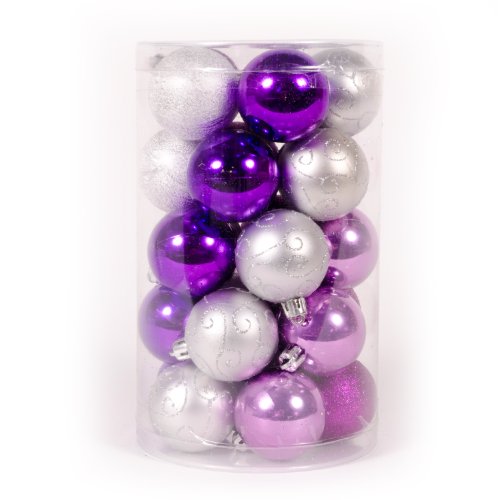 WeRChristmas 25-Piece Deluxe Variety Christmas Tree Baubles Decoration Pack, Pink/Purple Silver/Fuchsia