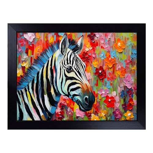 Lap Tray with Bean Bag Cushion, Zebra Palette Knife - Handmade in the UK, Raised Wooden Edge, Padded Cushion, Heat-Resistant Wipe-Clean Surface, for Meals, Laptops and Crafts