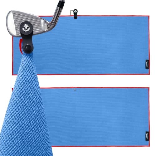 4Monster Golf Towels 2-Pack with Detachable Magnet and Portable Pouch, Quick-Dry Microfiber Golf Towel Set for Golf Bags,Custom Towel Gifts for Men or Women (2, Blue)