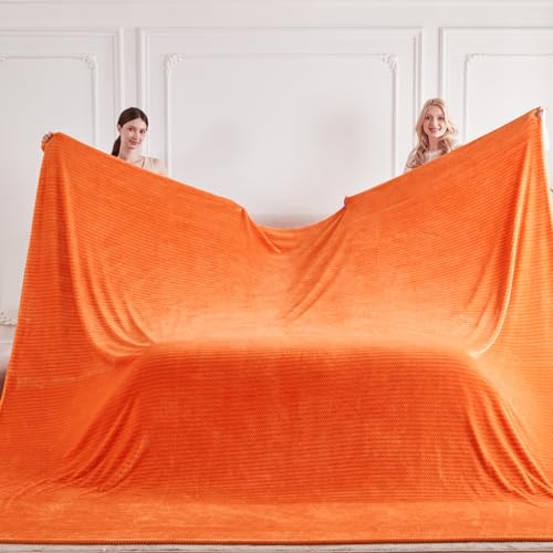 Serenhom 120x120 Inch Huge 10'x10' Extra Large Soft Cozy Fleece Blanket, Giant Seamless Oversized King California King Blanket Olive-Shaped Jacquard Pattern for Sofa, Family, Travel - Orange