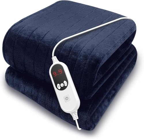 Purus Navy XL Heated Throw Electric Blanket, 180 x 130cm Heated Blanket Machine Washable Soft Micro Fleece Electric Throw Overblanket with 12HR Timer and 9x Control Heat Settings