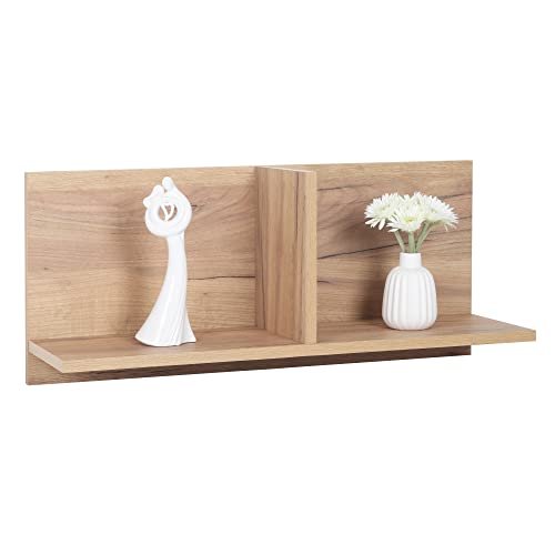 RICOO WM013-EG Wooden Hanging Shelf 70 x 30 x 22 cm Floating Shelf for Walls Oak Gold