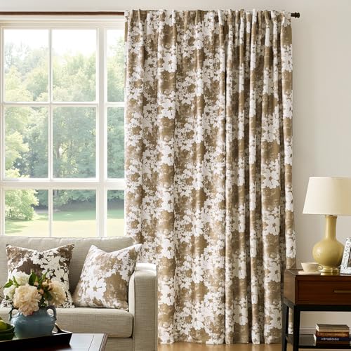 Blackout Taupe Flroal Curtains 108 Inch, 2 Panels Set Vintage 100% Room Darkening Thermal Insulated Window Drapes Chenille Bedroom Treatments Flower Pattern Thick Texture Curtain Farmhouse Drapes