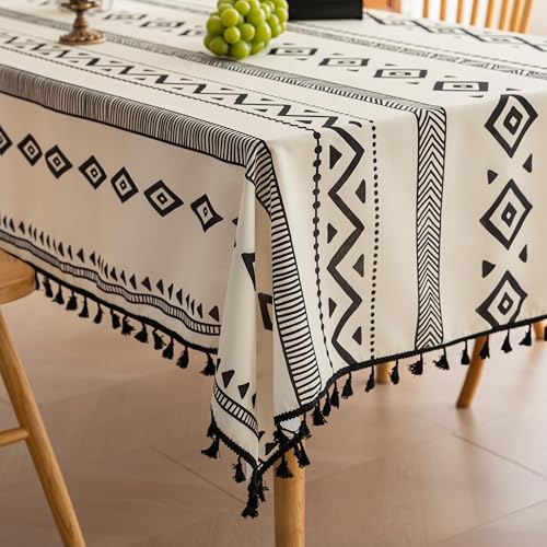 "Erbnaryx Handblock Print Tablecloth for Square Tables,Fringed Edges with Retro Geometry Pattern Tablecloths,Table Cover Cloth Decorative for Kitchen Dining Room,59""x 70"""
