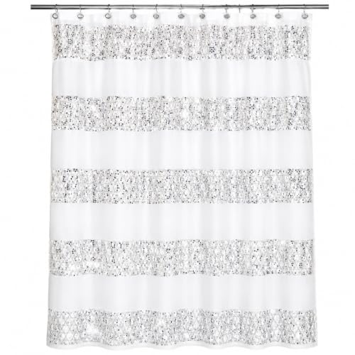 "Zahari Home Sinatra Bathroom Shower Curtain Glamorous Bling Fabric Shower Curtain, 72""x70"", White"