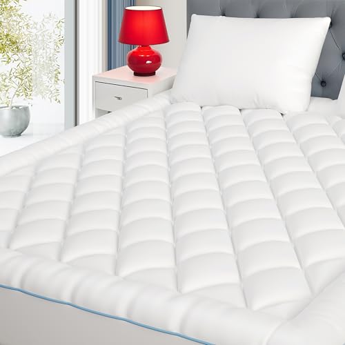"HOMTEC Twin XL Mattress Pad Extra Thick Cotton Mattress Pad Cover for College Dorm Quilted Fitted Mattress Cover 18-22"" Deep Pocket Down Alternative Pillow Top Fluffy & Breathable(39x80, White,Thick)"