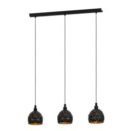 Eglo Roccaforte 3-Flame Pendant Lamp, Steel, Black and Gold Hanging Light