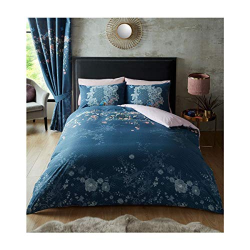 GC GAVENO CAVAILIA Polycotton Fabric Flower Bedding Sets King Size, Super Soft Reversible Floral Duvet Cover With Pillowcases, Navy