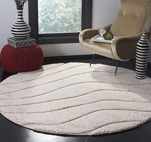 Safavieh Shag Rug for Living Room, Dining Room, Bedroom - Florida Shag Collection, High Pile, in Cream, 152 X 152 cm