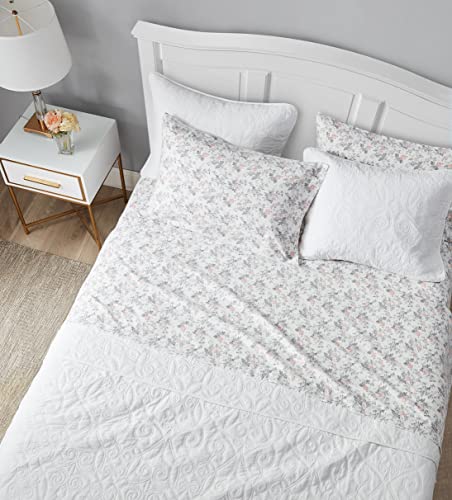 Laura Ashley Cotton Flannel Bedding Set, Rosalie Grey, Queen