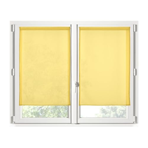 STOF - Pair of Half Curtains - Size 70 x 200 cm - 100% Polyester - Colour Yellow - Monna Model - Glazed - Privacy and Transparency - Plain