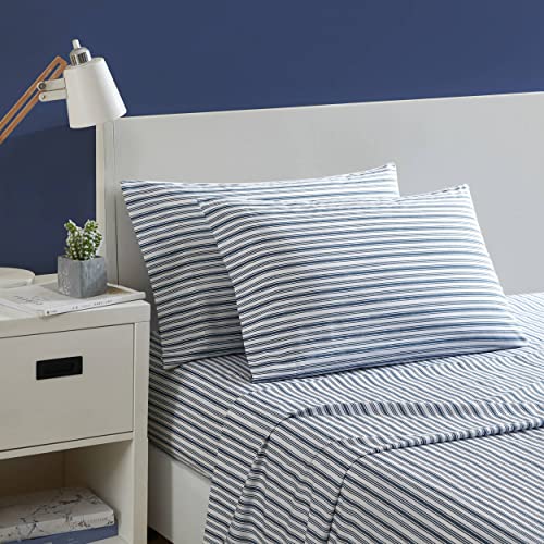 Nautica- Queen Sheet Set, Cotton Percale Bedding Set, Crisp & Cool, Lightweight & Breathable (Coleridge Stripe Blue, Queen)