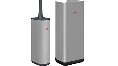 Wesco Set of 1x Loft toilet brush made of powder-coated sheet steel with silicone brush and 1x Loft paper roll holder in semi-circular shape with plastic base. Colour: matte grey