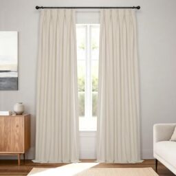 HPD Half Price Drapes Velvet Blackout Curtains/Drapes - 96 Inches Long 1 Panel Blackout Curtain Signature Pleated for Living Room & Bedroom - 25W X 96L, Ecru