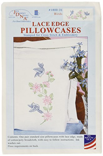 Jack Dempsey Stamped Pillowcases with White Lace Edge, Birds, 2-Pack