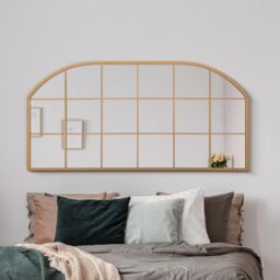 "The Arcus - Gold Metal Framed Window Arched Wall or Mantle Mirror 69"" X 33"" (174CM X 85CM)"